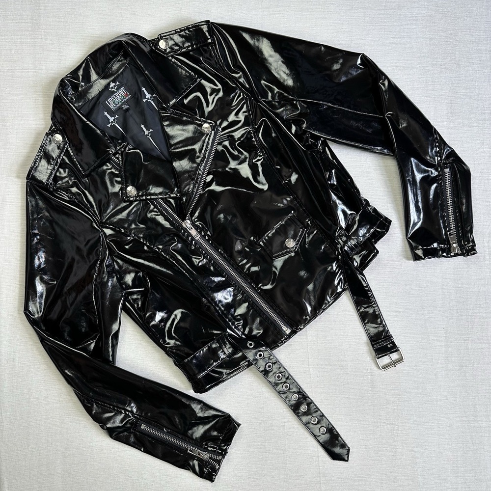Lip Service Moto Biker Jacket Cropped FN Vinyl PU Fetish Gothic Vamp Women XL